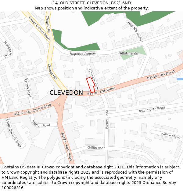 14, OLD STREET, CLEVEDON, BS21 6ND: Location map and indicative extent of plot