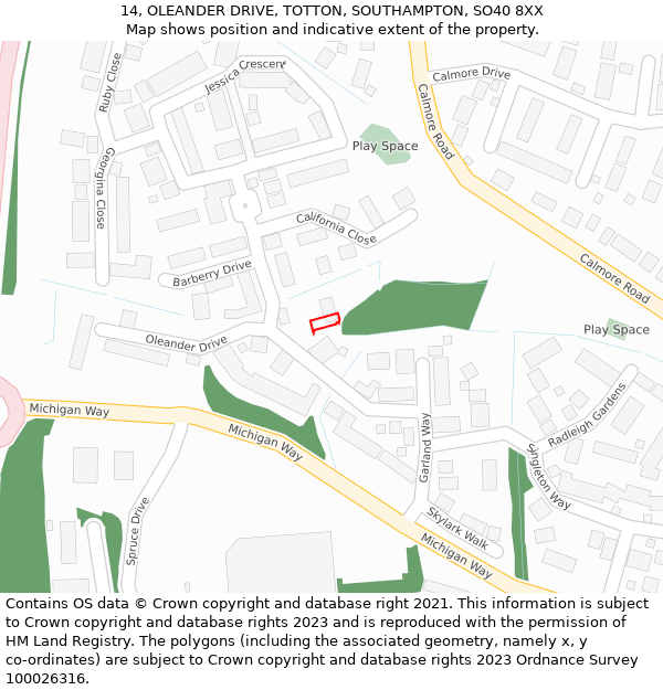 14, OLEANDER DRIVE, TOTTON, SOUTHAMPTON, SO40 8XX: Location map and indicative extent of plot