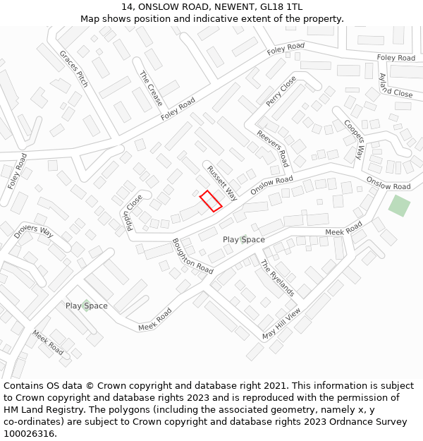 14, ONSLOW ROAD, NEWENT, GL18 1TL: Location map and indicative extent of plot