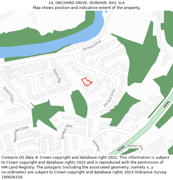 14, ORCHARD DRIVE, DURHAM, DH1 1LA: Location map and indicative extent of plot