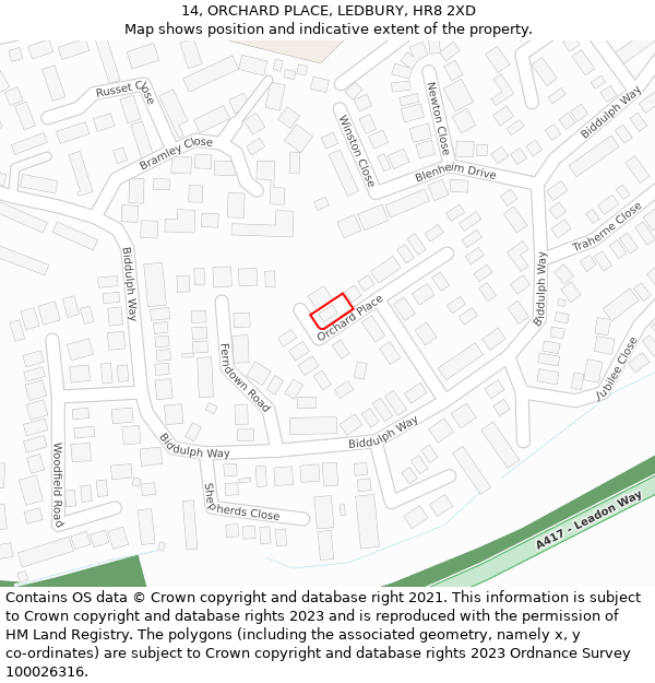 14, ORCHARD PLACE, LEDBURY, HR8 2XD: Location map and indicative extent of plot