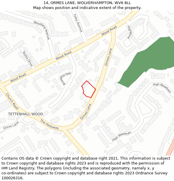 14, ORMES LANE, WOLVERHAMPTON, WV6 8LL: Location map and indicative extent of plot