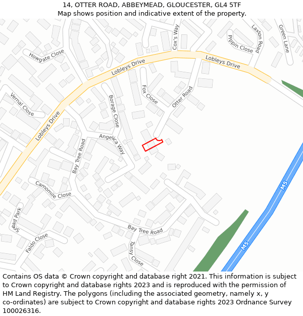 14, OTTER ROAD, ABBEYMEAD, GLOUCESTER, GL4 5TF: Location map and indicative extent of plot