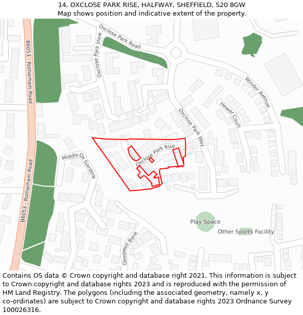 14, OXCLOSE PARK RISE, HALFWAY, SHEFFIELD, S20 8GW: Location map and indicative extent of plot