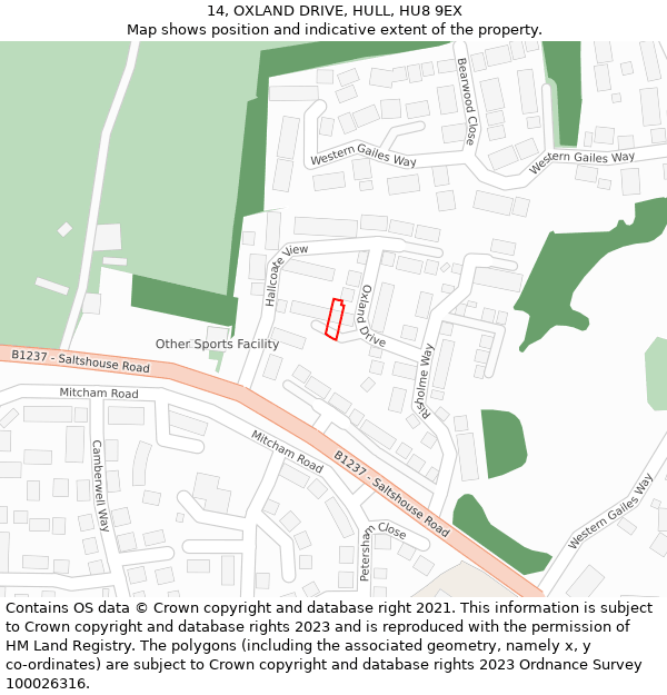 14, OXLAND DRIVE, HULL, HU8 9EX: Location map and indicative extent of plot