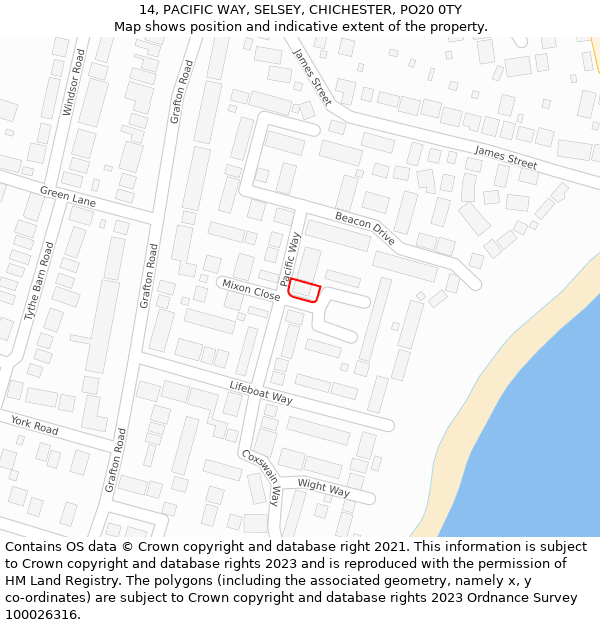 14, PACIFIC WAY, SELSEY, CHICHESTER, PO20 0TY: Location map and indicative extent of plot