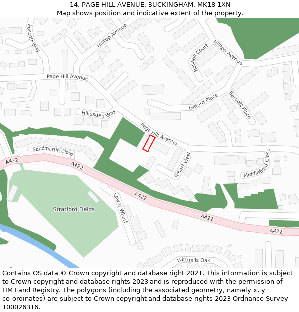 14, PAGE HILL AVENUE, BUCKINGHAM, MK18 1XN: Location map and indicative extent of plot