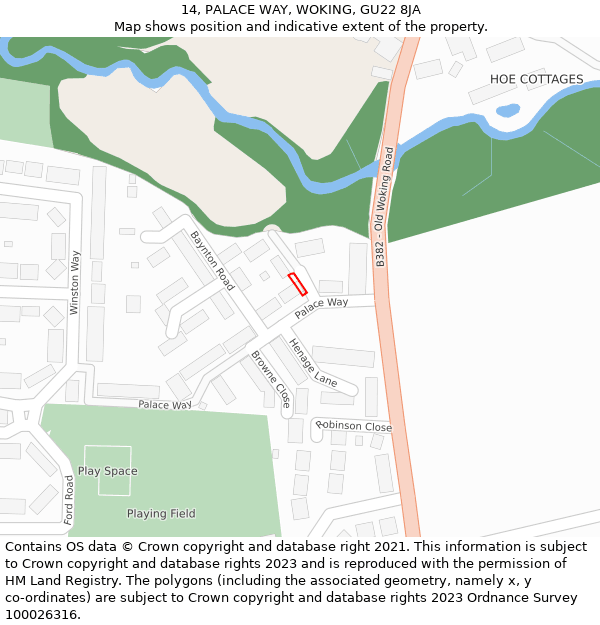 14, PALACE WAY, WOKING, GU22 8JA: Location map and indicative extent of plot