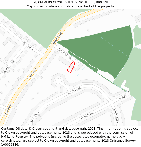 14, PALMERS CLOSE, SHIRLEY, SOLIHULL, B90 3NU: Location map and indicative extent of plot