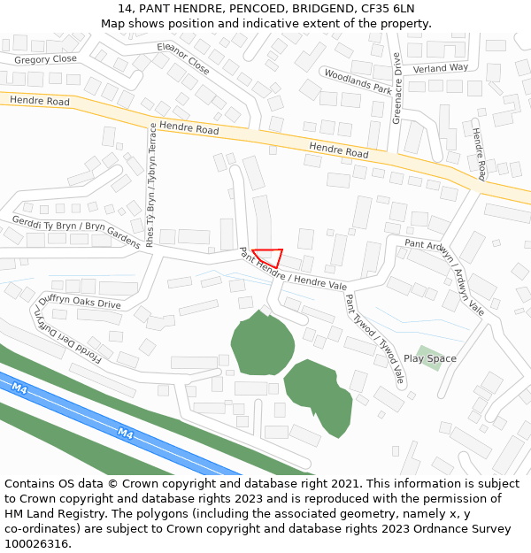 14, PANT HENDRE, PENCOED, BRIDGEND, CF35 6LN: Location map and indicative extent of plot