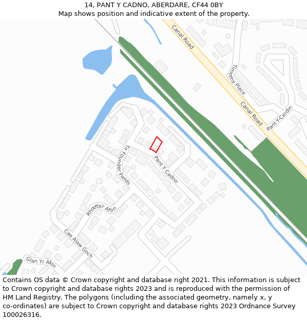 14, PANT Y CADNO, ABERDARE, CF44 0BY: Location map and indicative extent of plot