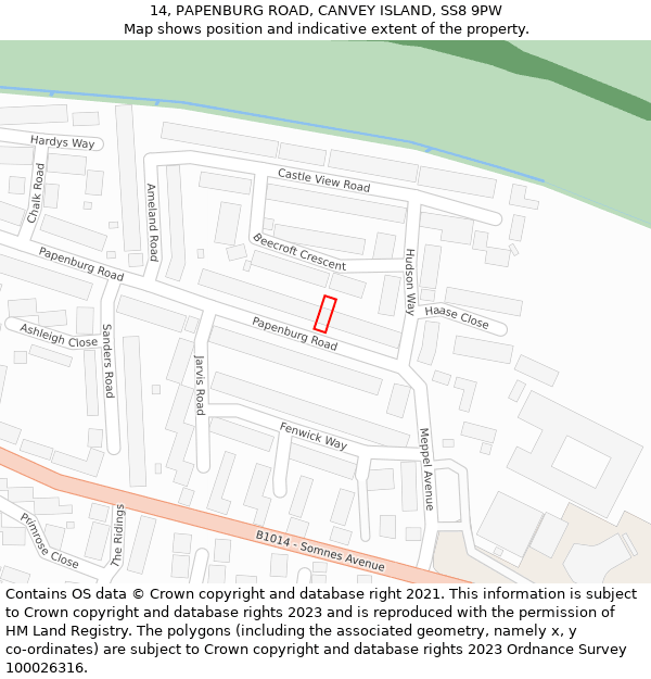 14, PAPENBURG ROAD, CANVEY ISLAND, SS8 9PW: Location map and indicative extent of plot