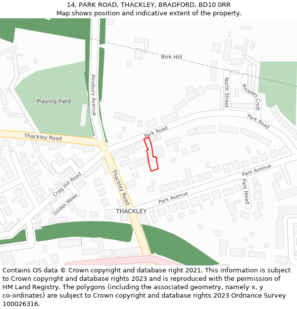 14, PARK ROAD, THACKLEY, BRADFORD, BD10 0RR: Location map and indicative extent of plot