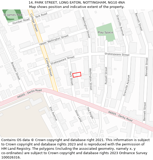 14, PARK STREET, LONG EATON, NOTTINGHAM, NG10 4NA: Location map and indicative extent of plot