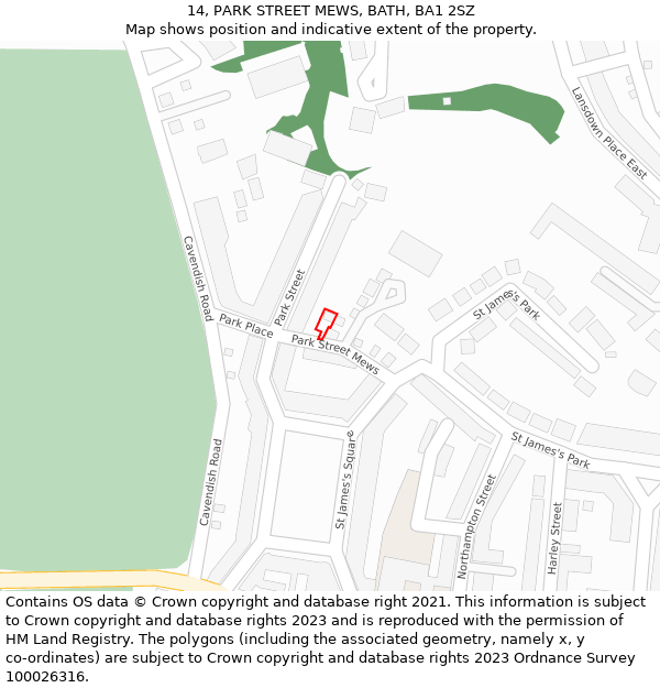 14, PARK STREET MEWS, BATH, BA1 2SZ: Location map and indicative extent of plot