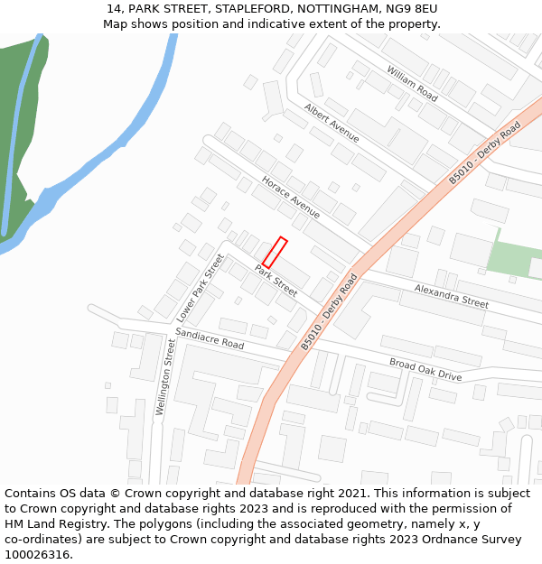 14, PARK STREET, STAPLEFORD, NOTTINGHAM, NG9 8EU: Location map and indicative extent of plot