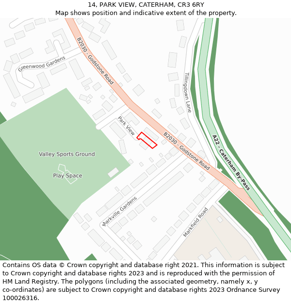 14, PARK VIEW, CATERHAM, CR3 6RY: Location map and indicative extent of plot