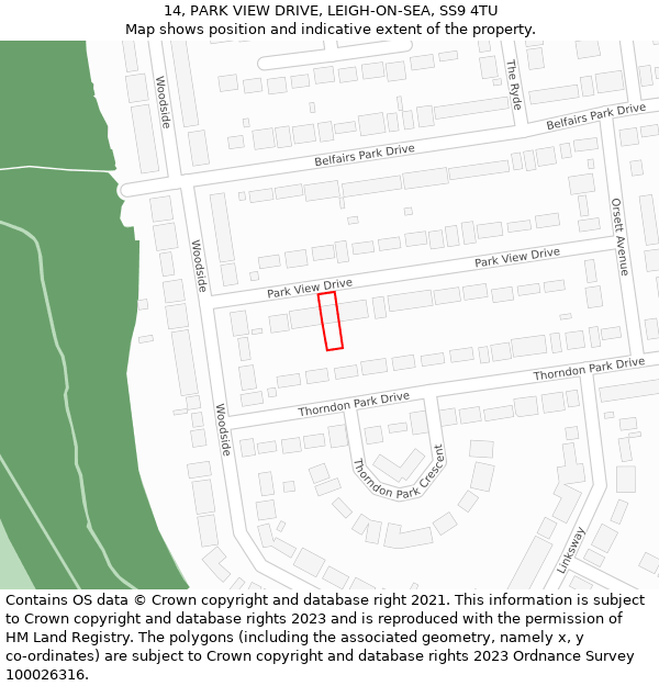 14, PARK VIEW DRIVE, LEIGH-ON-SEA, SS9 4TU: Location map and indicative extent of plot