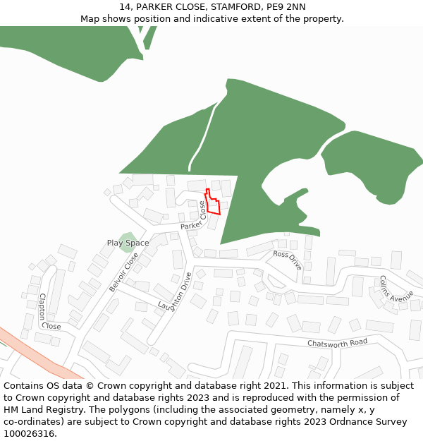 14, PARKER CLOSE, STAMFORD, PE9 2NN: Location map and indicative extent of plot