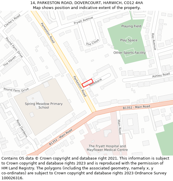 14, PARKESTON ROAD, DOVERCOURT, HARWICH, CO12 4HA: Location map and indicative extent of plot