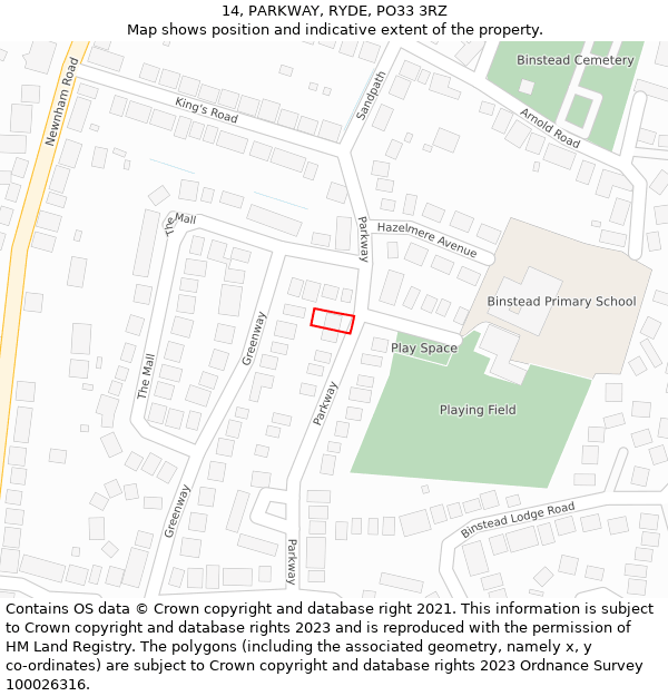 14, PARKWAY, RYDE, PO33 3RZ: Location map and indicative extent of plot