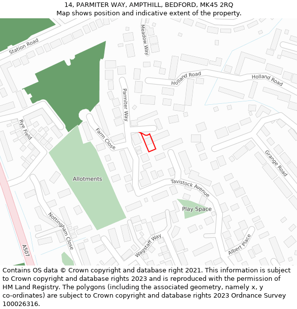 14, PARMITER WAY, AMPTHILL, BEDFORD, MK45 2RQ: Location map and indicative extent of plot