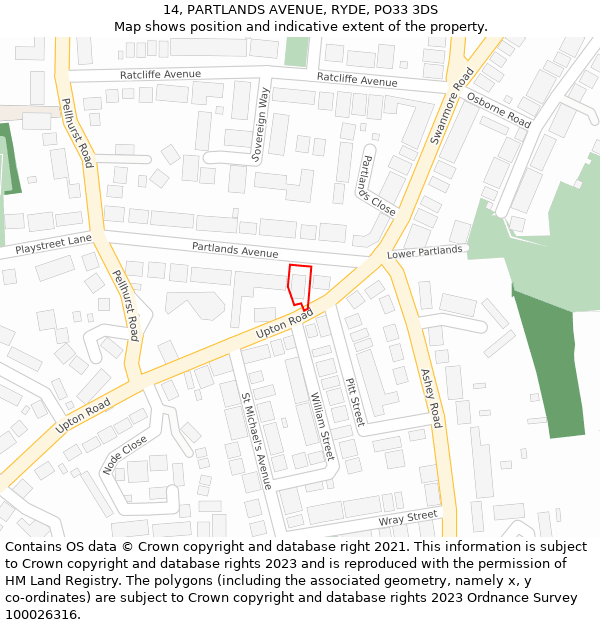 14, PARTLANDS AVENUE, RYDE, PO33 3DS: Location map and indicative extent of plot