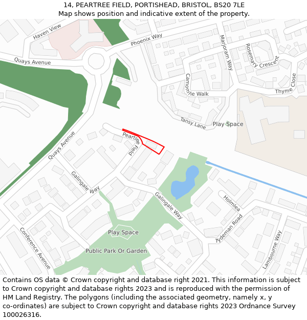 14, PEARTREE FIELD, PORTISHEAD, BRISTOL, BS20 7LE: Location map and indicative extent of plot