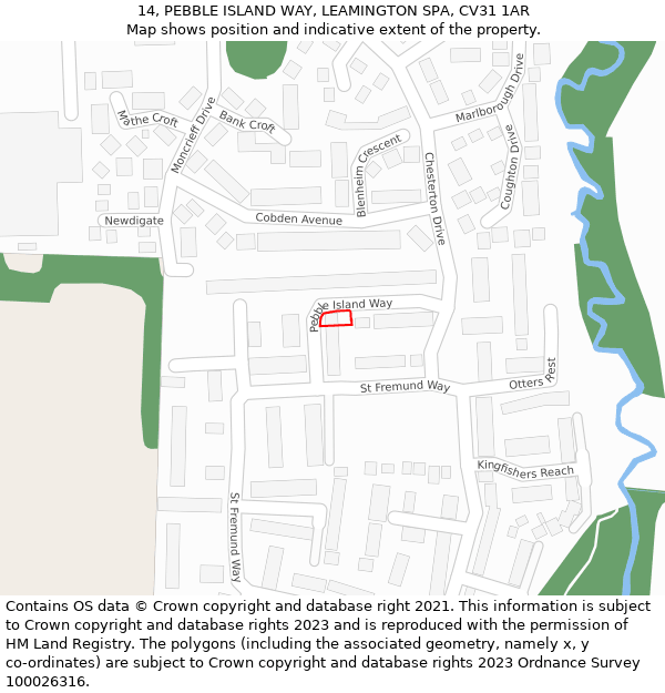 14, PEBBLE ISLAND WAY, LEAMINGTON SPA, CV31 1AR: Location map and indicative extent of plot