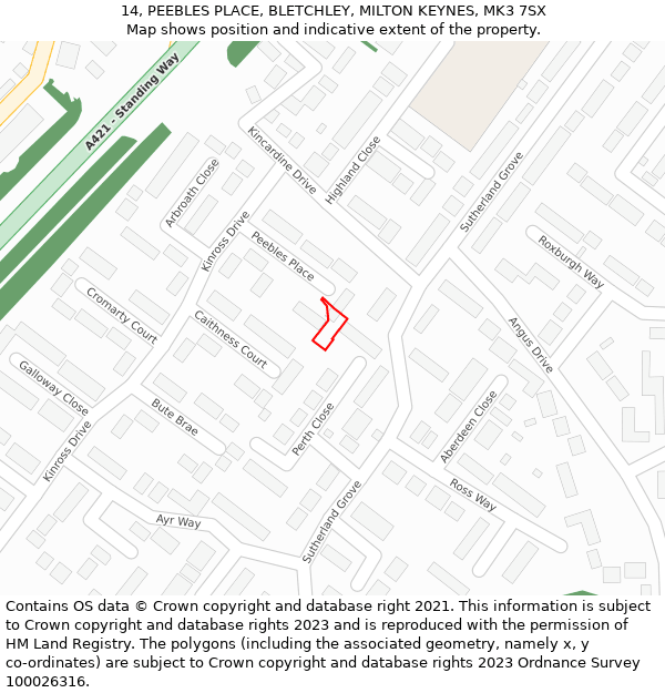 14, PEEBLES PLACE, BLETCHLEY, MILTON KEYNES, MK3 7SX: Location map and indicative extent of plot