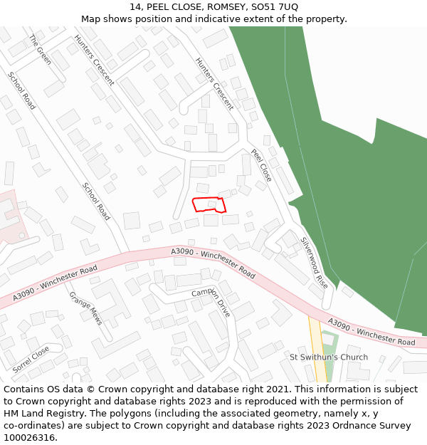 14, PEEL CLOSE, ROMSEY, SO51 7UQ: Location map and indicative extent of plot