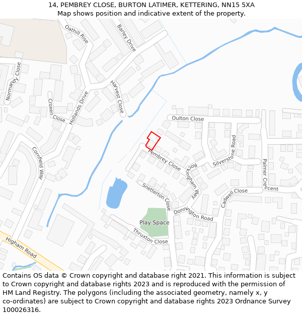 14, PEMBREY CLOSE, BURTON LATIMER, KETTERING, NN15 5XA: Location map and indicative extent of plot