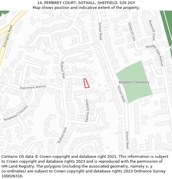 14, PEMBREY COURT, SOTHALL, SHEFFIELD, S20 2GY: Location map and indicative extent of plot