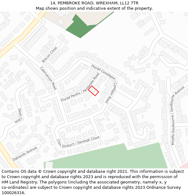 14, PEMBROKE ROAD, WREXHAM, LL12 7TR: Location map and indicative extent of plot