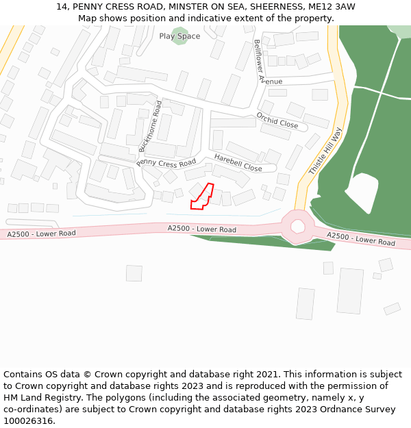 14, PENNY CRESS ROAD, MINSTER ON SEA, SHEERNESS, ME12 3AW: Location map and indicative extent of plot