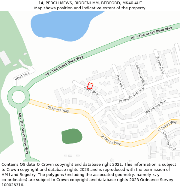 14, PERCH MEWS, BIDDENHAM, BEDFORD, MK40 4UT: Location map and indicative extent of plot