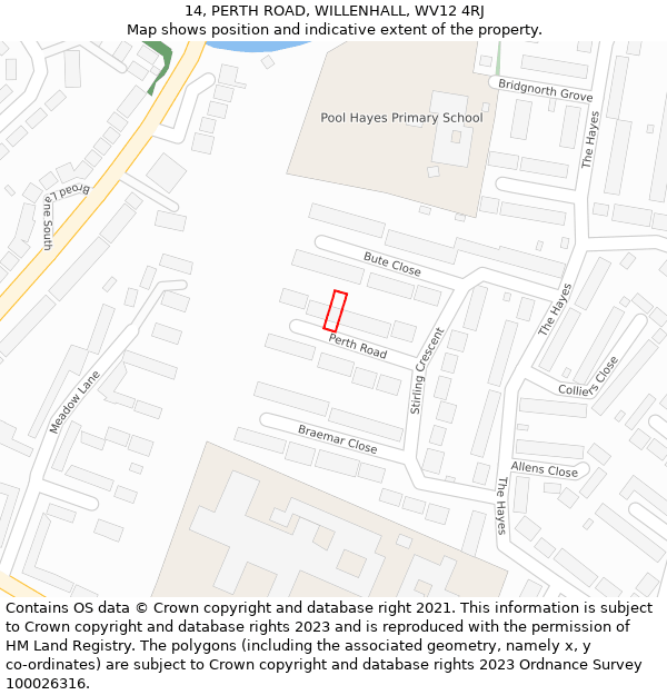 14, PERTH ROAD, WILLENHALL, WV12 4RJ: Location map and indicative extent of plot