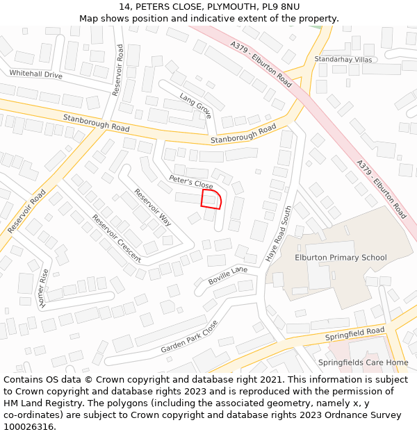 14, PETERS CLOSE, PLYMOUTH, PL9 8NU: Location map and indicative extent of plot
