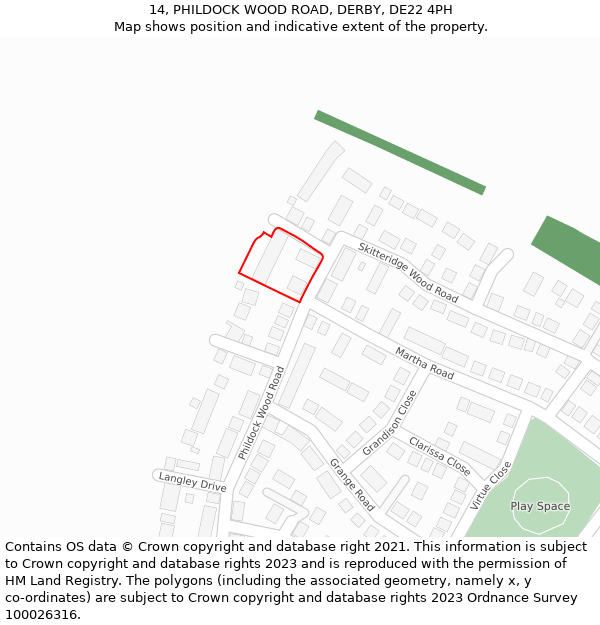 14, PHILDOCK WOOD ROAD, DERBY, DE22 4PH: Location map and indicative extent of plot