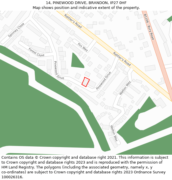 14, PINEWOOD DRIVE, BRANDON, IP27 0HF: Location map and indicative extent of plot