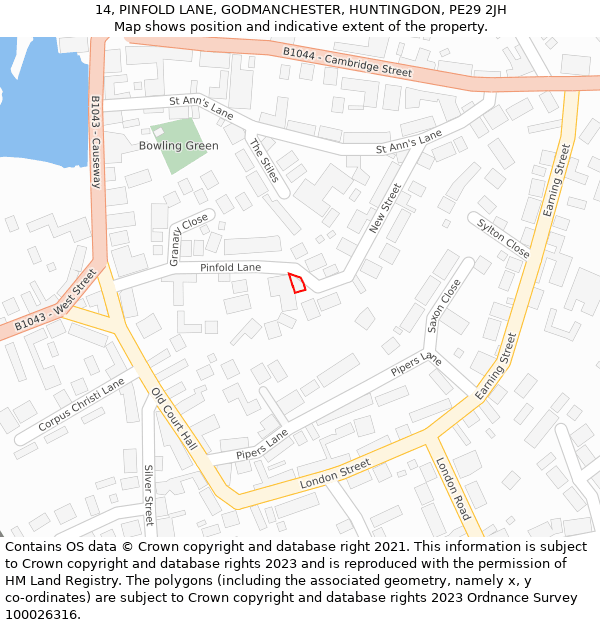 14, PINFOLD LANE, GODMANCHESTER, HUNTINGDON, PE29 2JH: Location map and indicative extent of plot