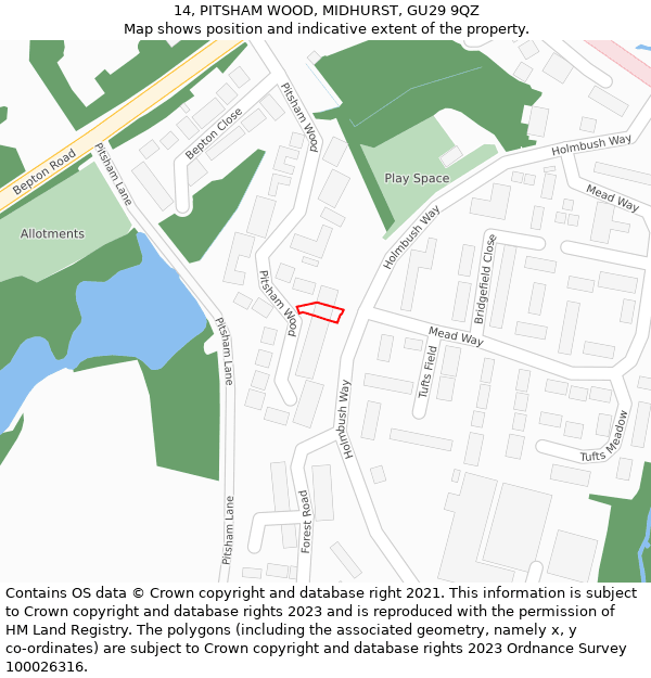 14, PITSHAM WOOD, MIDHURST, GU29 9QZ: Location map and indicative extent of plot