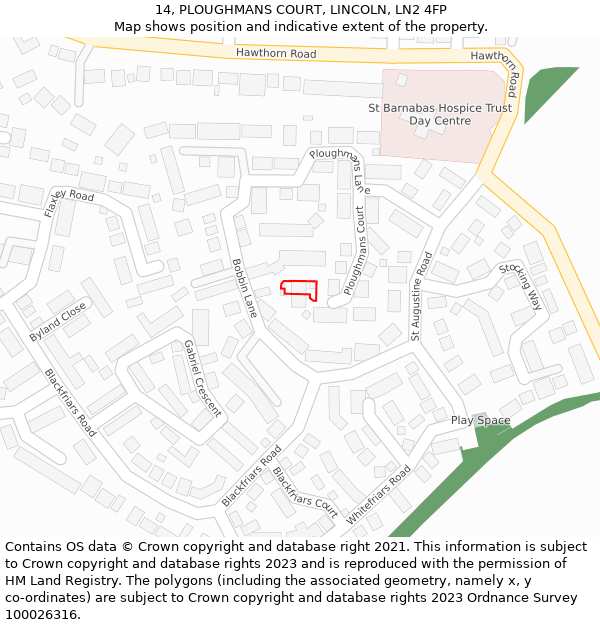 14, PLOUGHMANS COURT, LINCOLN, LN2 4FP: Location map and indicative extent of plot