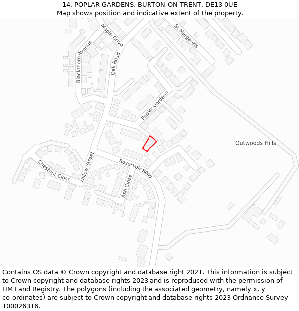 14, POPLAR GARDENS, BURTON-ON-TRENT, DE13 0UE: Location map and indicative extent of plot