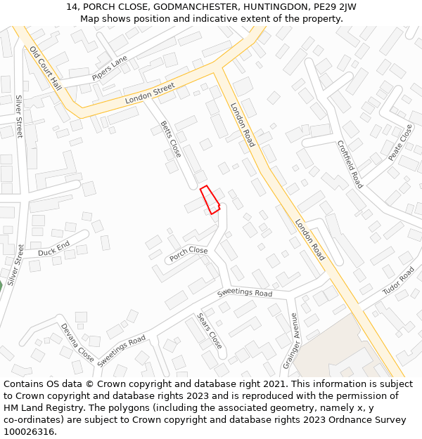 14, PORCH CLOSE, GODMANCHESTER, HUNTINGDON, PE29 2JW: Location map and indicative extent of plot