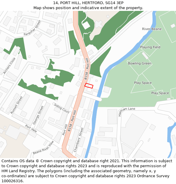 14, PORT HILL, HERTFORD, SG14 3EP: Location map and indicative extent of plot