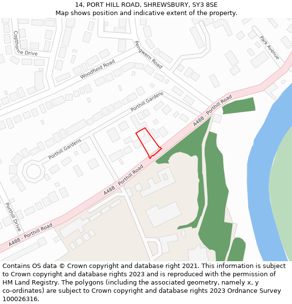 14, PORT HILL ROAD, SHREWSBURY, SY3 8SE: Location map and indicative extent of plot