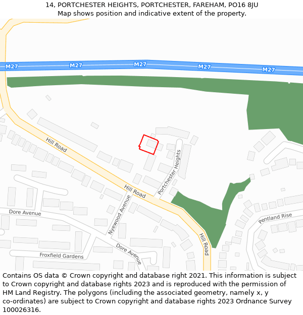 14, PORTCHESTER HEIGHTS, PORTCHESTER, FAREHAM, PO16 8JU: Location map and indicative extent of plot