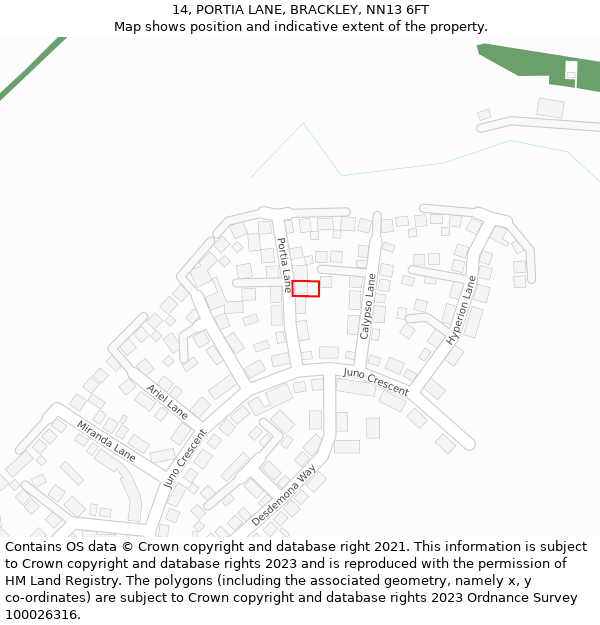 14, PORTIA LANE, BRACKLEY, NN13 6FT: Location map and indicative extent of plot