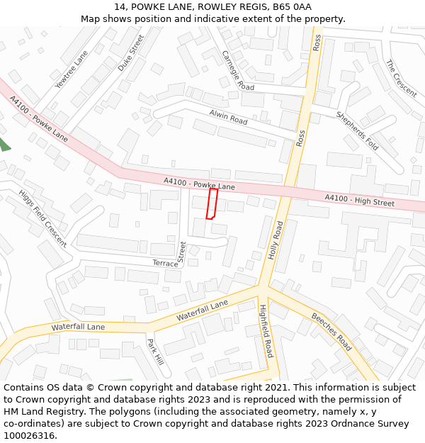 14, POWKE LANE, ROWLEY REGIS, B65 0AA: Location map and indicative extent of plot